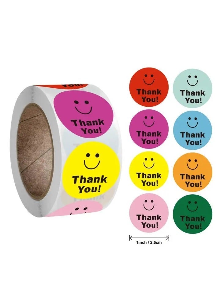 1 inch 2.5cm 500pcs/roll Kraft Paper | Thank You Multicolour Stickers | Decoration Seal Labels Gift Ideas Package Box Bag - Image 3